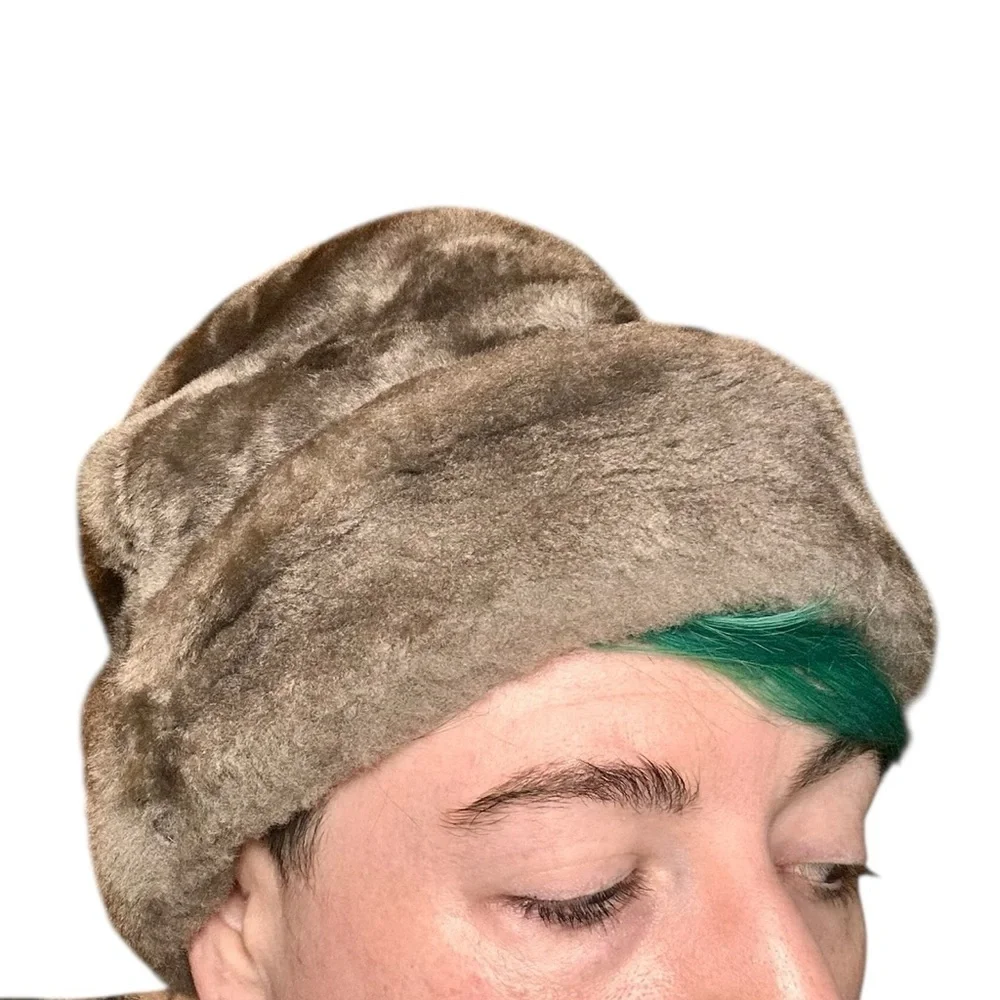 Vintage Men's Gray Leather/Faux Fur Winter Topper Hat Size M - Picture 3 of 9